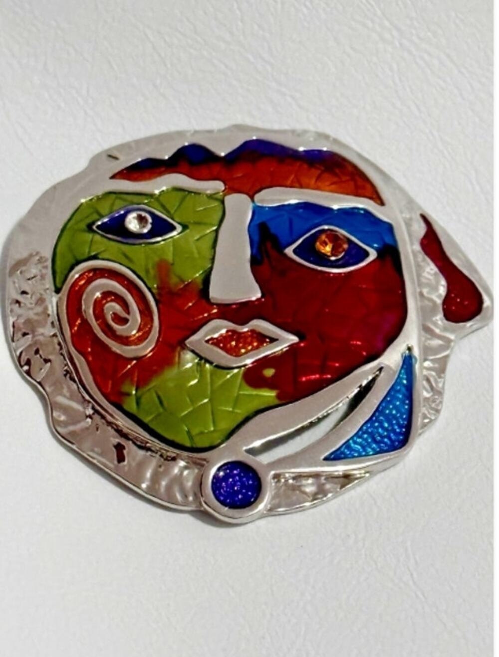 Abstract Art Face Brooch Pin Silver Tone Colorful Enamel Modern Artist Jewelry